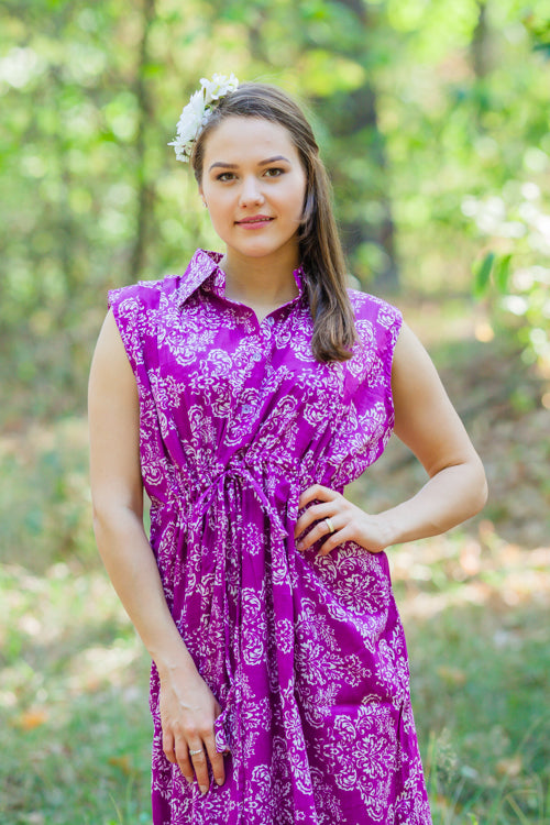 Purple Cool Summer Style Caftan in Damask Pattern