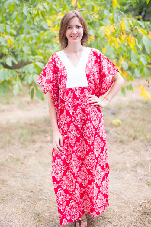 Red Flowing River Style Caftan in Damask Pattern