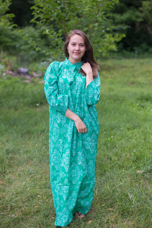Teal Mandarin On My Mind Style Caftan in Damask Pattern