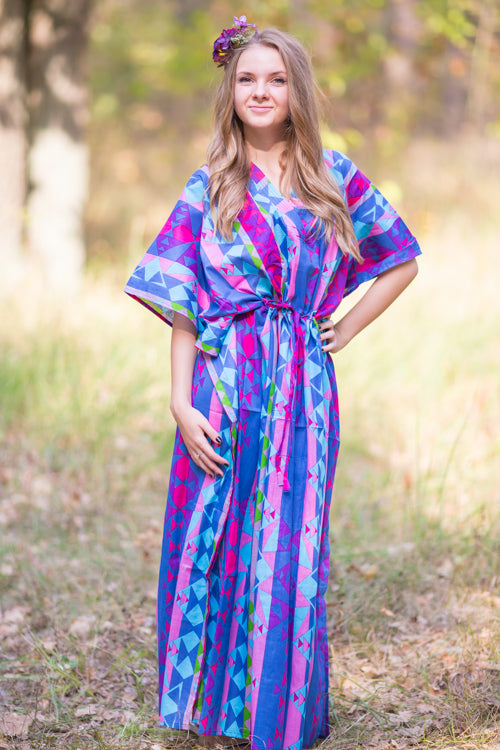 Blue The Drop-Waist Style Caftan in Diamond Aztec Pattern