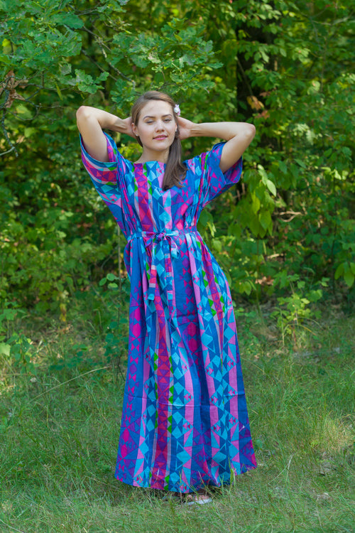 Blue Mademoiselle Style Caftan in Diamond Aztec Pattern