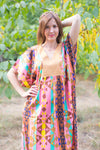 Coral Flowing River Style Caftan in Diamond Aztec Pattern