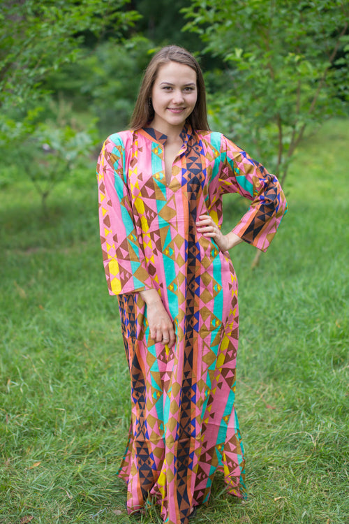 Coral Mandarin On My Mind Style Caftan in Diamond Aztec Pattern