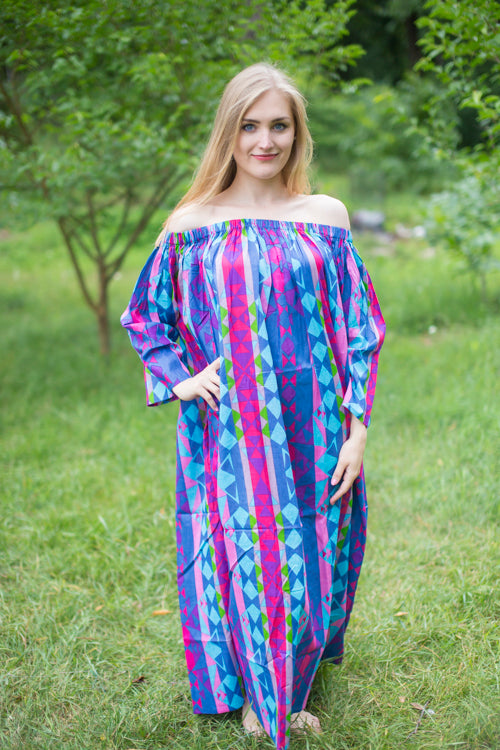 Dark Blue Serene Strapless Style Caftan in Diamond Aztec Pattern