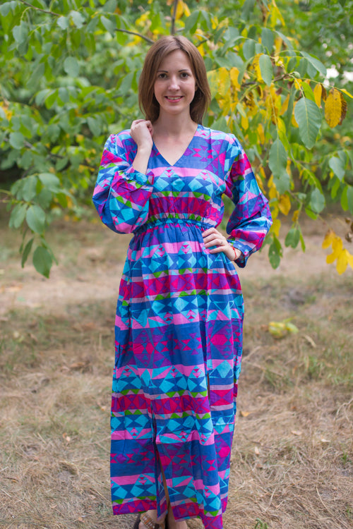 Dark Blue Shape Me Pretty Style Caftan in Diamond Aztec Pattern