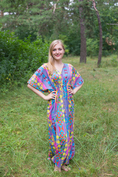 Gray Timeless Style Caftan in Diamond Aztec Pattern