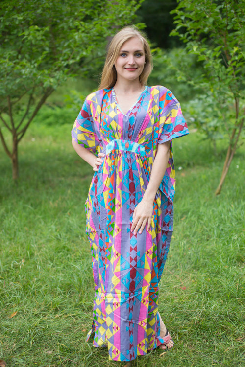 Gray Unfurl Style Caftan in Diamond Aztec Pattern