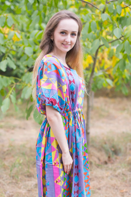 Gray Cut Out Cute Style Caftan in Diamond Aztec Pattern