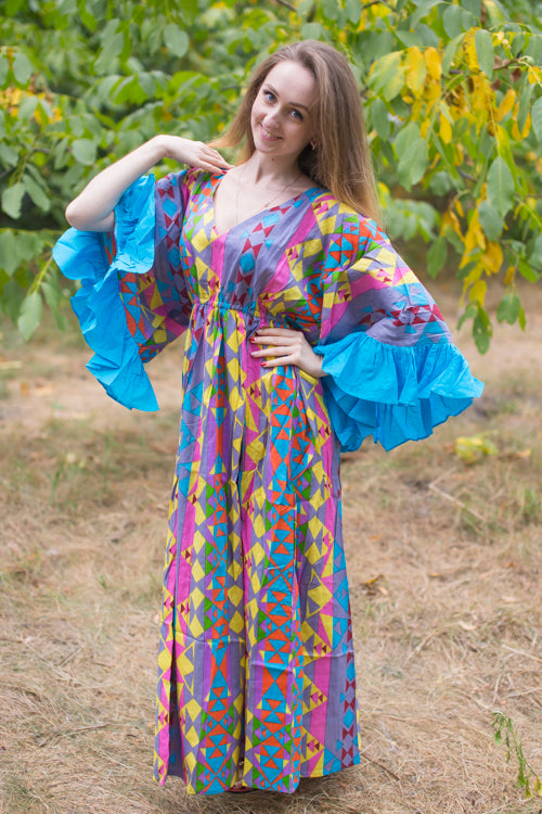 Gray Frill Lovers Style Caftan in Diamond Aztec Pattern