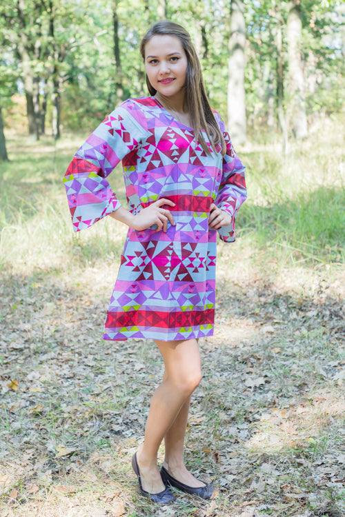 Light Blue Bella Tunic Style Caftan in Diamond Aztec Pattern