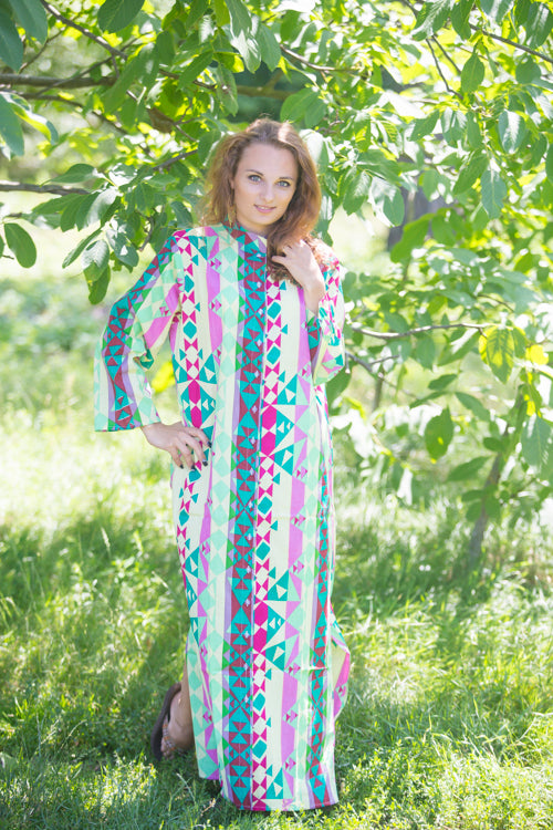 Light Yellow Charming Collars Style Caftan in Diamond Aztec Pattern
