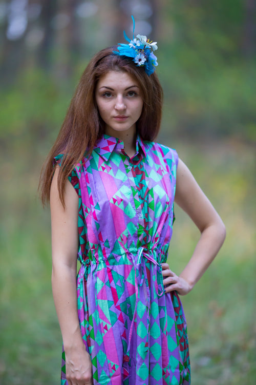 Lilac Cool Summer Style Caftan in Diamond Aztec Pattern