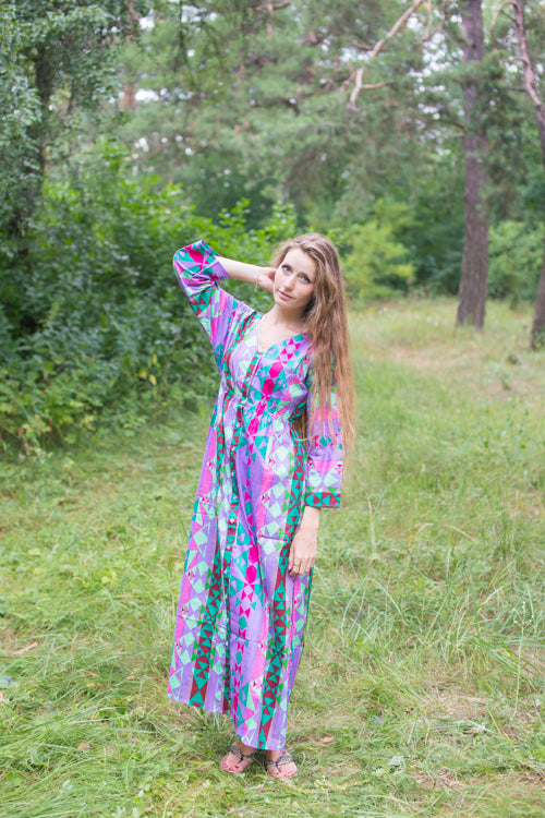Lilac Button Me Down Style Caftan in Diamond Aztec Pattern