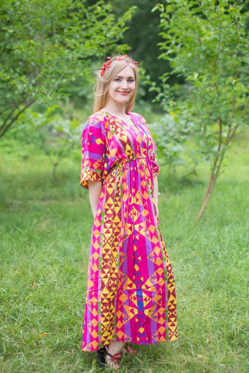 Magenta I Wanna Fly Style Caftan in Diamond Aztec Pattern