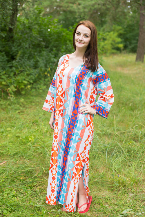 White The Unwind Style Caftan in Diamond Aztec Pattern