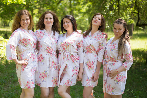White Faded Flowers Pattern Bridesmaids Robes