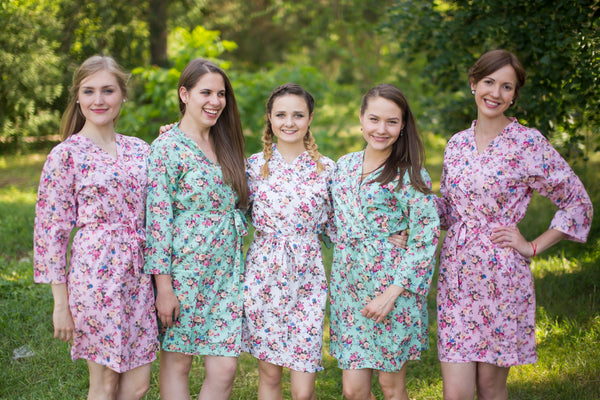 Mint and Pink Wedding Colors Bridesmaids Robes