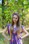 Deep Lavender Magic Sleeves Style Caftan in Faded Flowers Pattern