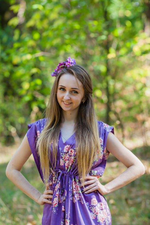 Deep Lavender Magic Sleeves Style Caftan in Faded Flowers Pattern