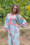 Light Blue My Peasant Dress Style Caftan in Faded Flowers Pattern