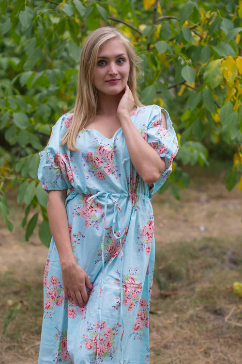 Light Blue Cut Out Cute Style Caftan in Faded Flowers Pattern