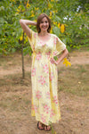 Light Yellow Side Strings Sweet Style Caftan in Faded Flowers Pattern