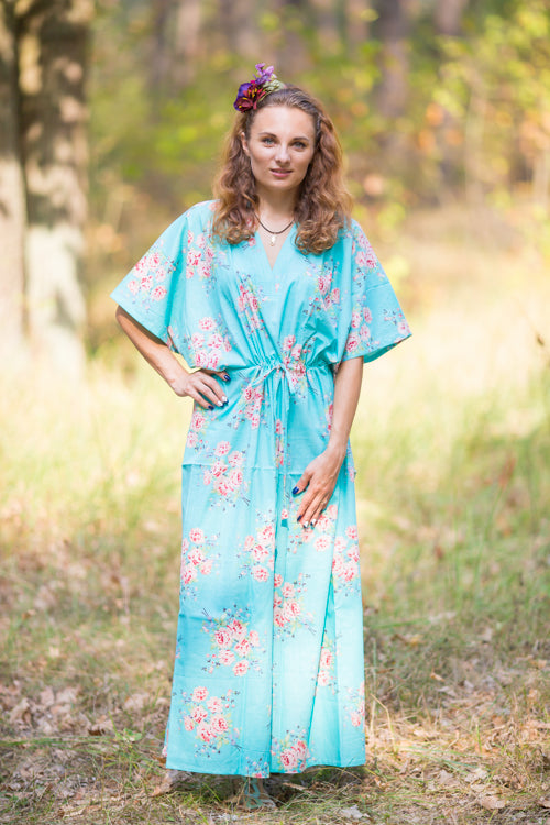 Seafoam The Drop-Waist Style Caftan in Faded Flowers Pattern