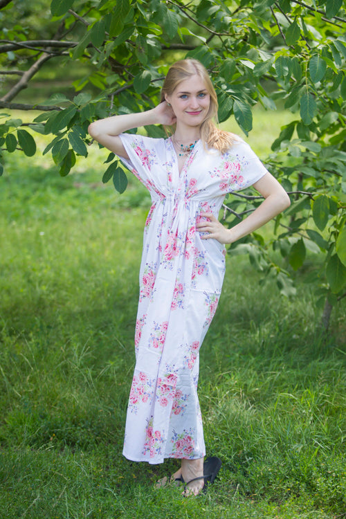 White Beach Days Style Caftan in Faded Flowers