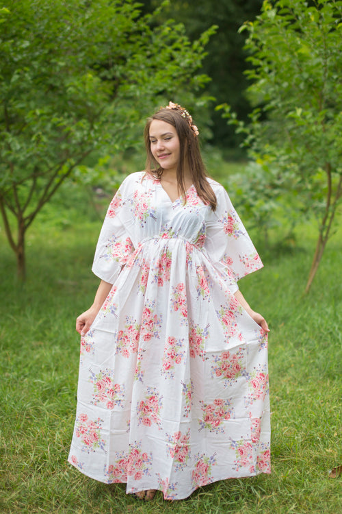 White I Wanna Fly Style Caftan in Faded Flowers Pattern