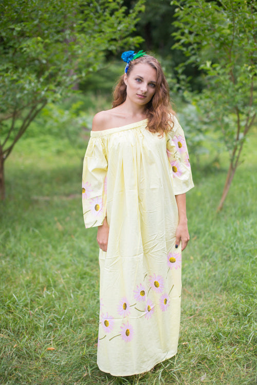 Light Yellow Serene Strapless Style Caftan in Falling Daisies Pattern|Light Yellow Serene Strapless Style Caftan in Falling Daisies Pattern|Falling Daisies