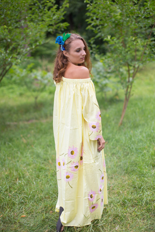 Light Yellow Serene Strapless Style Caftan in Falling Daisies Pattern