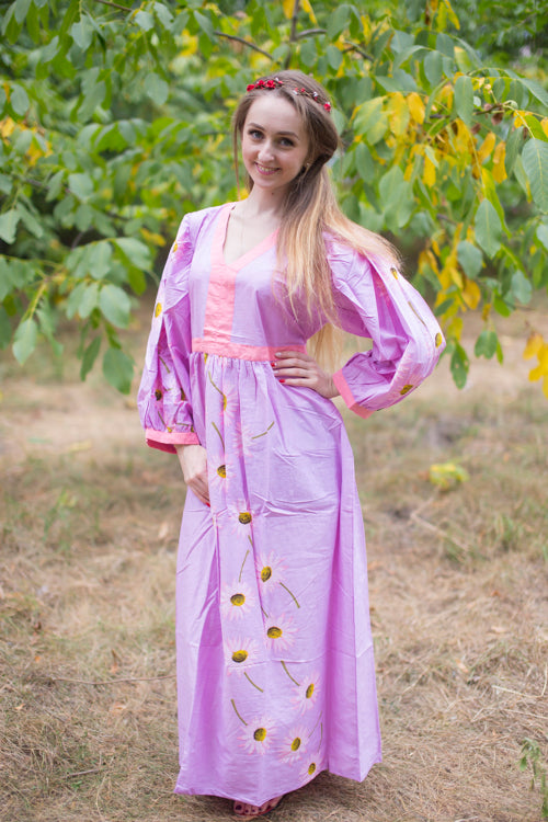 Lilac My Peasant Dress Style Caftan in Falling Daisies Pattern