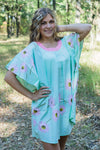 Mint Summer Celebration Style Caftan in Falling Daisies Pattern