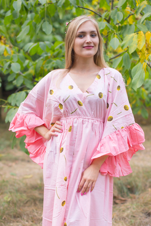 Pink Frill Lovers Style Caftan in Falling Daisies Pattern