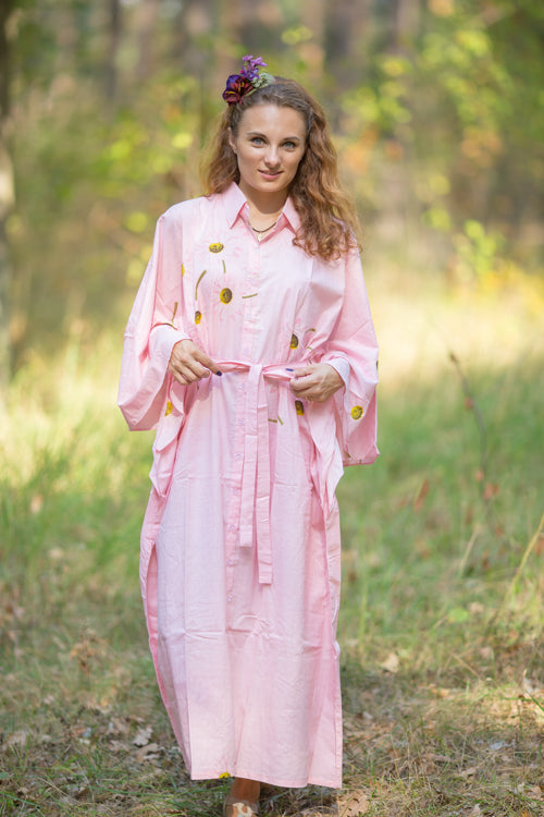 Pink Oriental Delight Style Caftan in Falling Daisies Pattern