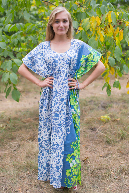 Blue Side Strings Sweet Style Caftan in Falling Leaves Pattern