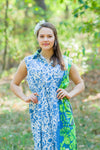 Blue Cool Summer Style Caftan in Falling Leaves Pattern