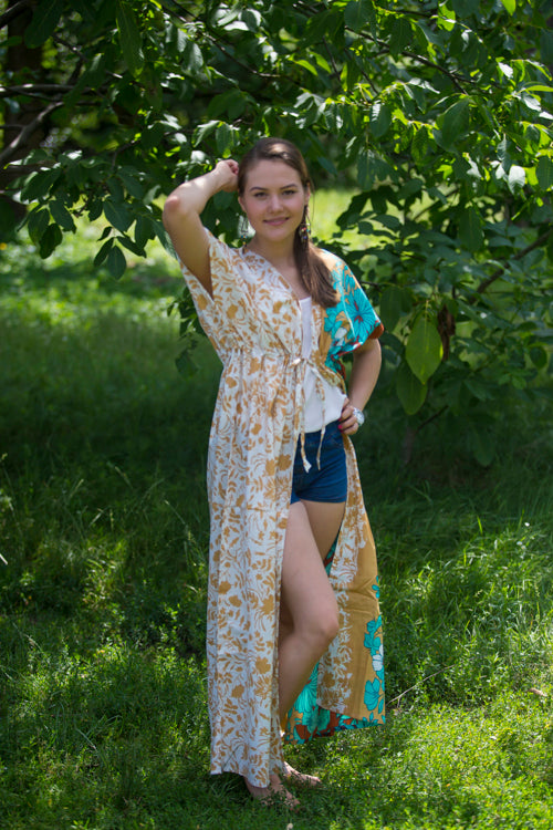 Cream Peach Beach Days Style Caftan in Falling Leaves