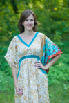 Cream Peach Breezy Bohemian Style Caftan in Falling Leaves Pattern