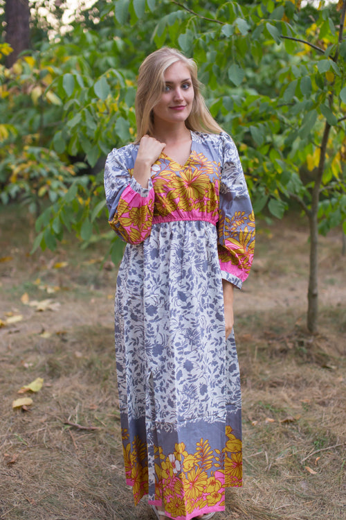 Gray Shape Me Pretty Style Caftan in Falling Leaves Pattern