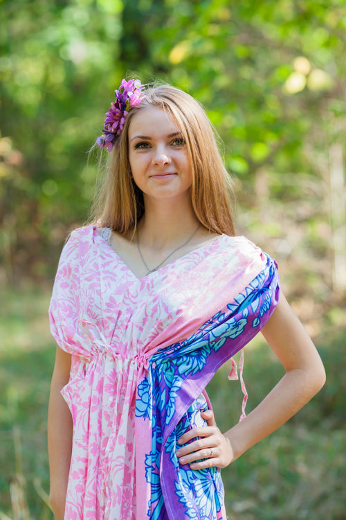 Pink Magic Sleeves Style Caftan in Falling Leaves Pattern