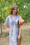 Gray Flowing River Style Caftan in Falling Leaves Pattern