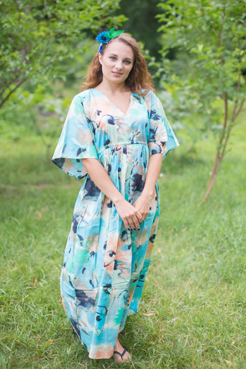 Aqua Coral I Wanna Fly Style Caftan in Flamingo Watercolor Pattern