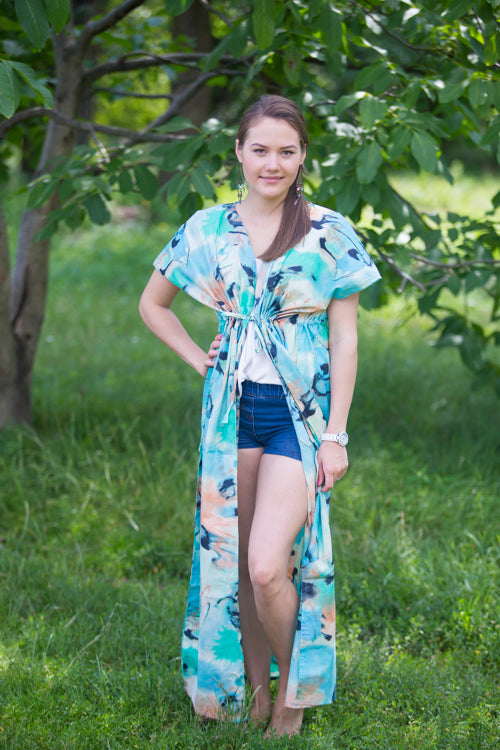 Aqua Coral Beach Days Style Caftan in Flamingo Watercolor