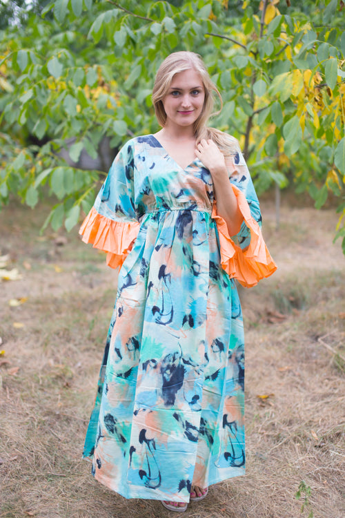 Aqua Pretty Princess Style Caftan in Flamingo Watercolor Pattern