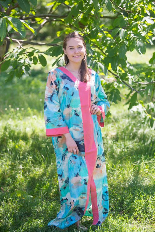 Aqua The Glow-within Style Caftan in Flamingo Watercolor Pattern