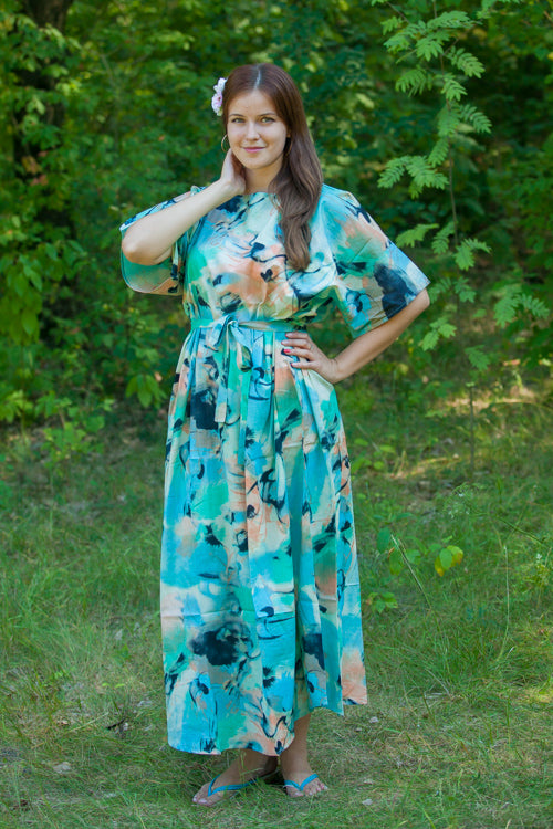 Aqua Mademoiselle Style Caftan in Flamingo Watercolor Pattern
