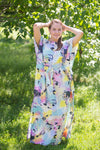 Blue Pink Divinely Simple Style Caftan in Flamingo Watercolor Pattern