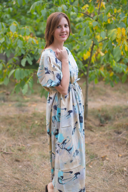 Gray Cut Out Cute Style Caftan in Flamingo Watercolor Pattern