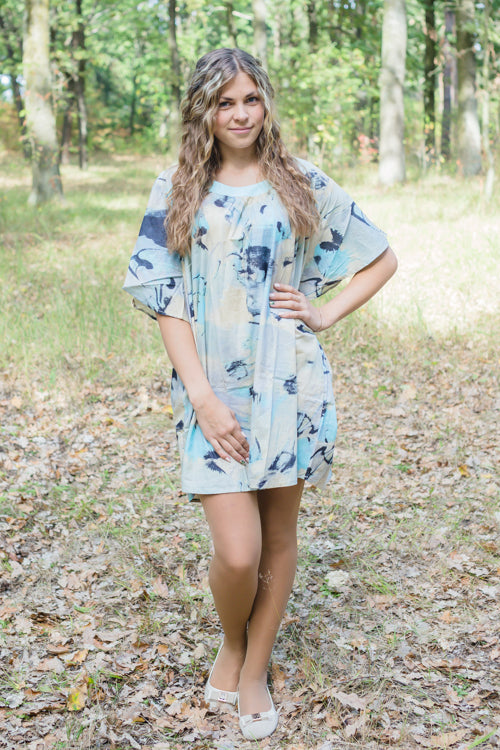 Gray Summer Celebration Style Caftan in Flamingo Watercolor Pattern